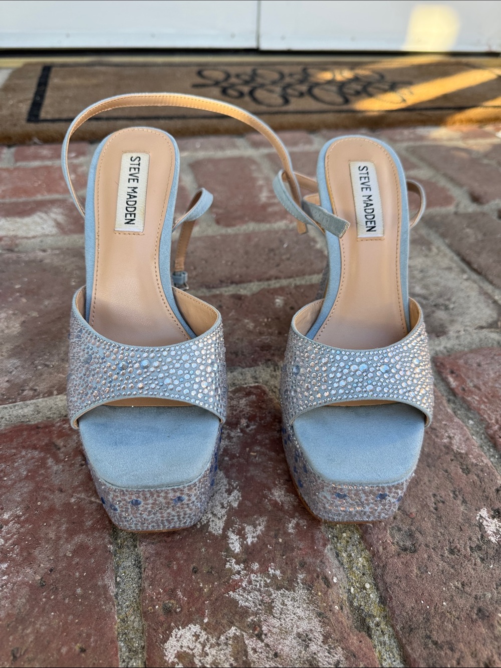 Steve Madden Powder Blue Crystal-Embellished Platform Sandals